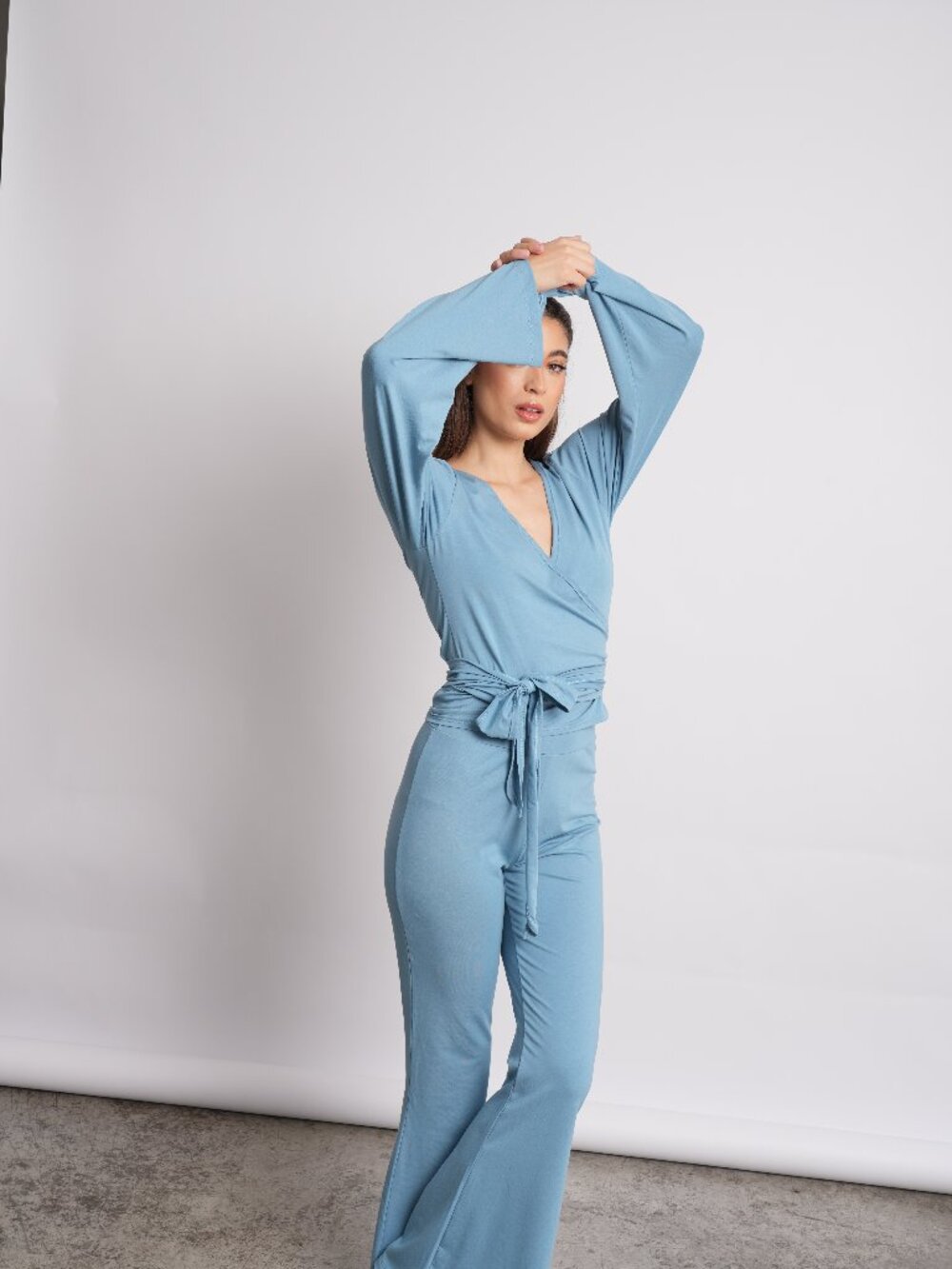 The baby blue wrap up top